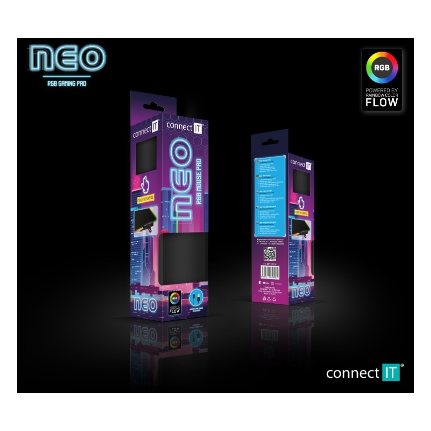 CONNECT IT CMP-3100-SM - Tapis de souris de jeu LED RGB 32x24,5 cm noir