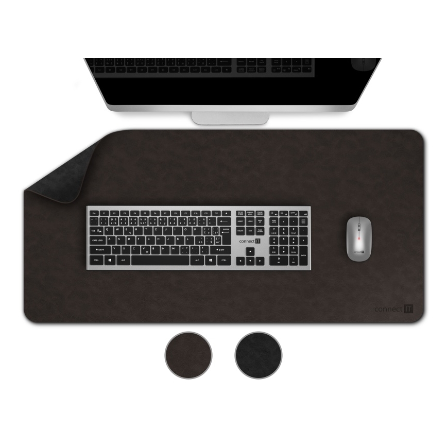 CONNECT IT CMP-4030-LG - Dubbelzijdige muis- en toetsenbordmat 90x40 cm zwart/bruin
