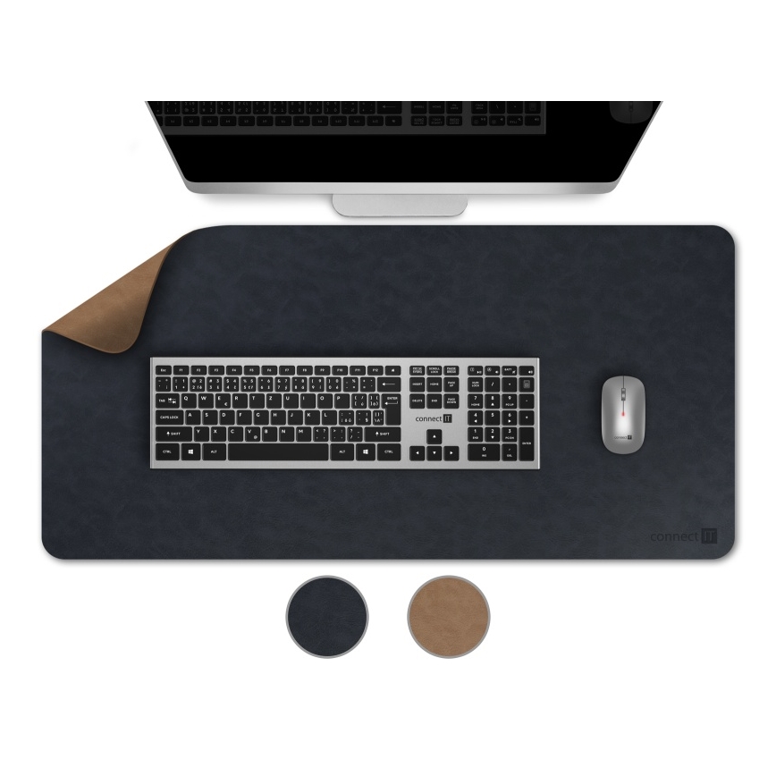 CONNECT IT CMP-4040-LG - Dubbelzijdige bureaumat voor toetsenbord en muis 90 x 40 cm, blauw/bruin