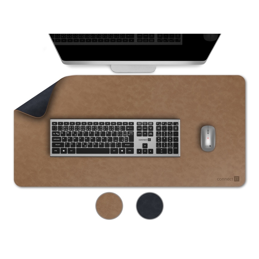 CONNECT IT CMP-4040-LG - Dubbelzijdige bureaumat voor toetsenbord en muis 90 x 40 cm, blauw/bruin