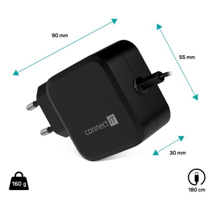 CONNECT IT CNP-1660-BK - Universele voedingsadapter voor laptops USB-C 67W
