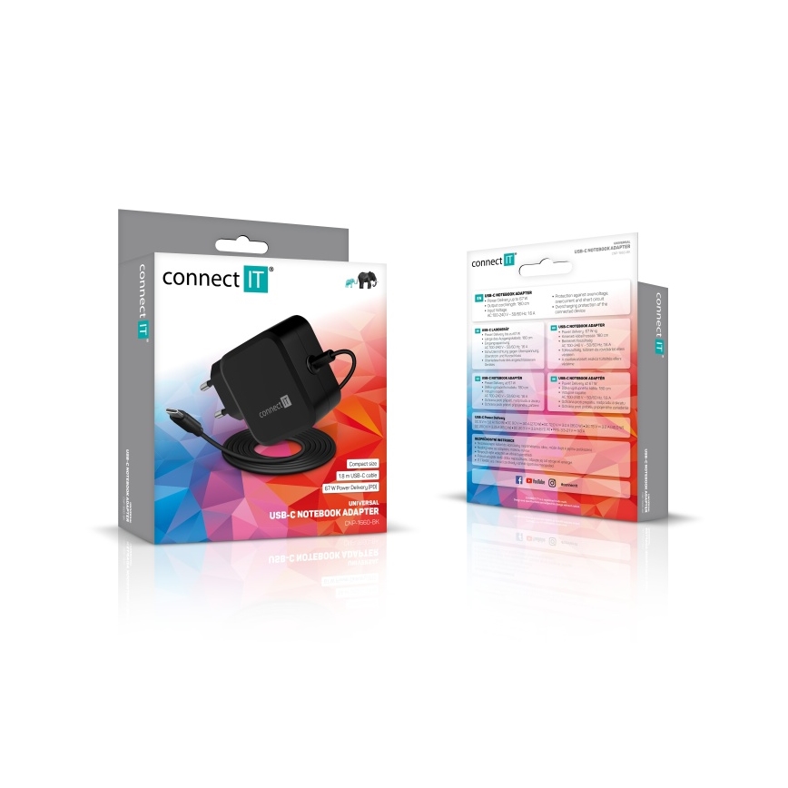 CONNECT IT CNP-1660-BK - Universele voedingsadapter voor laptops USB-C 67W