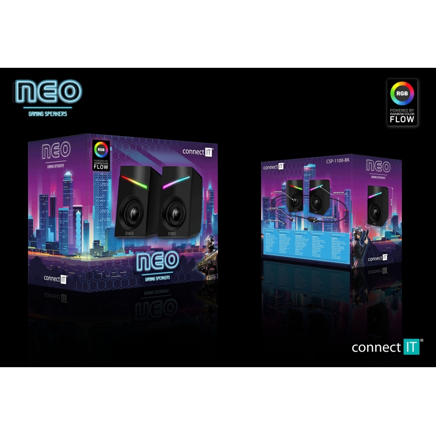CONNECT IT CSP-1100-BK - SET 2x LED RGB Gamen speaker 6W/5V zwart