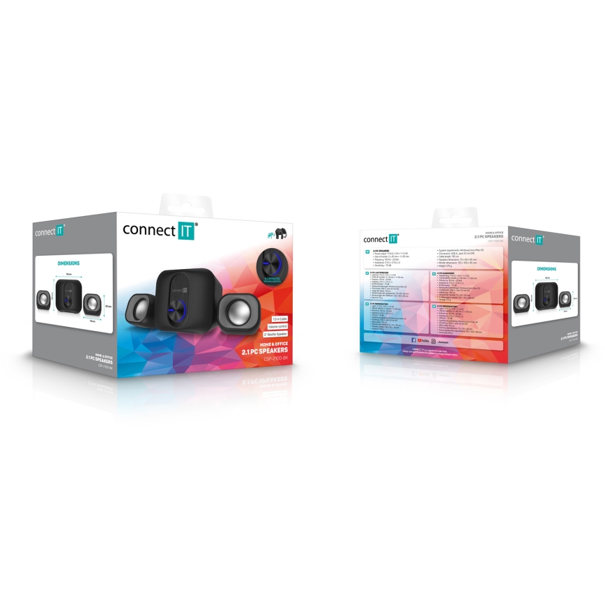 CONNECT IT CSP-2100-BK - LED Set luidsprekers met subwoofer 11W/5V zwart