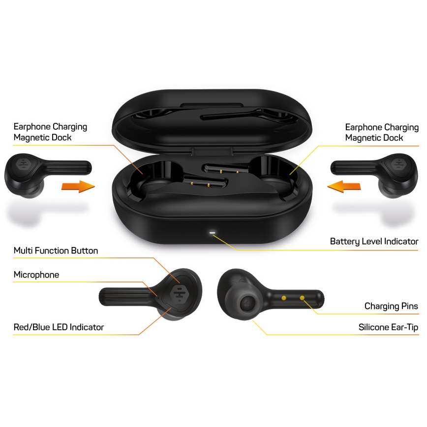 CONNECT IT HEP-5300-BK - Ecouteurs sans fil avec un micro 300 mAh + 2x 35 mAh noir