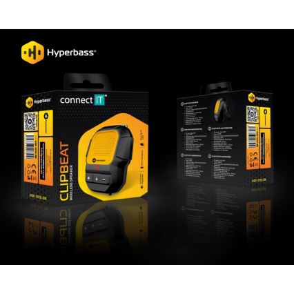 CONNECT IT HSP-1010-BK - Draadloze speaker met microfoon ClipBEAT 2W/5V 560 mAh IPX7 zwart/geel