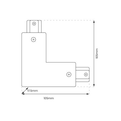 Connector voor verlichting in railsysteem 1-fase type L + voeding wit