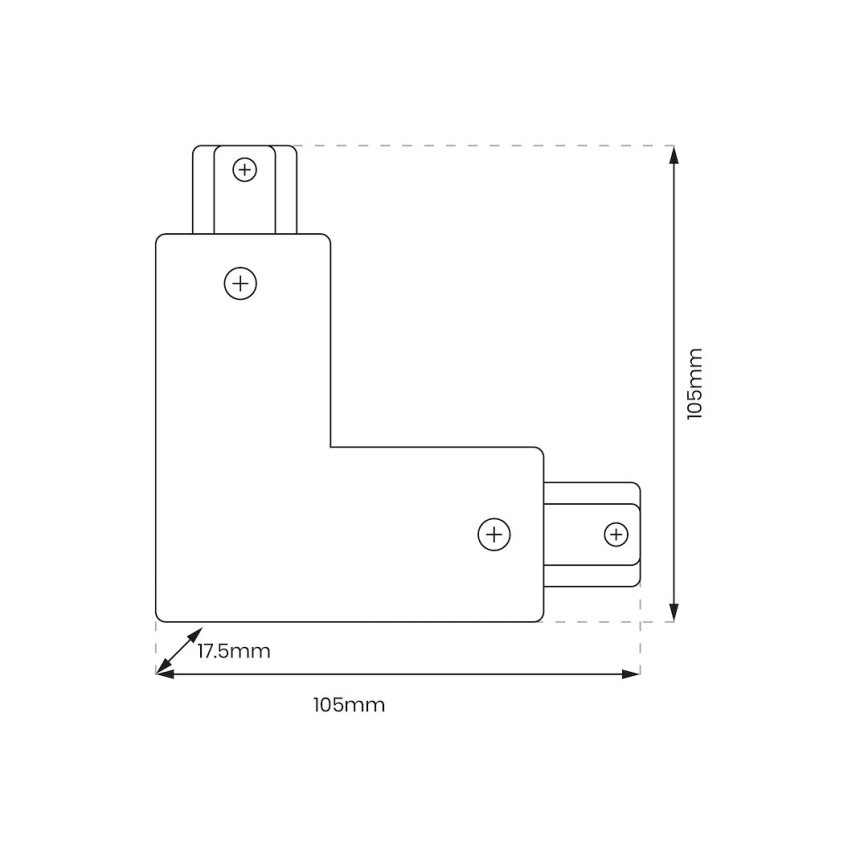 Connector voor verlichting in railsysteem 1-fase type L + voeding wit