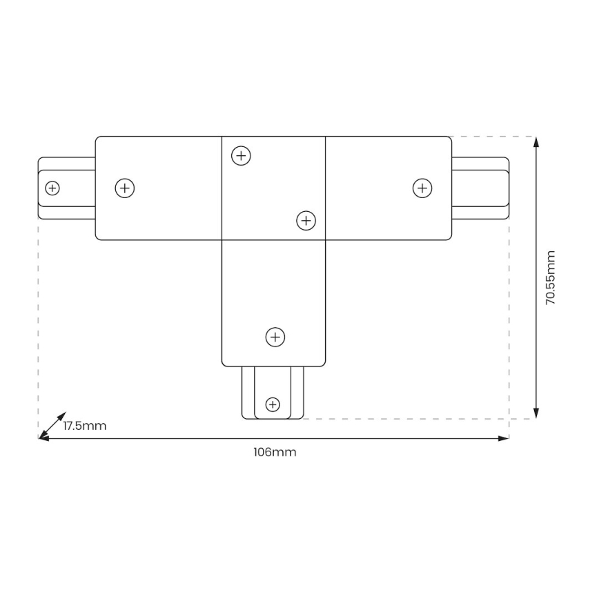 Connector voor verlichting in railsysteem 1-fase type T zwart