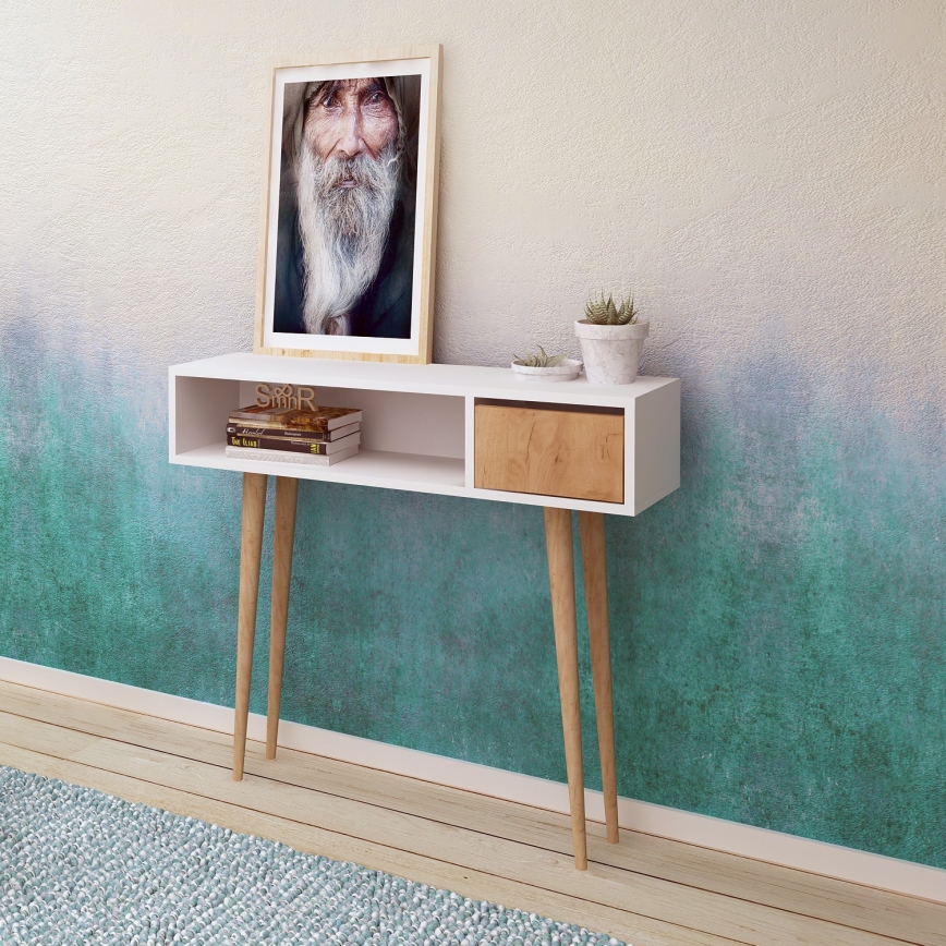 Console d'appoint KIOGI 94 x 100 cm, blanche/beige