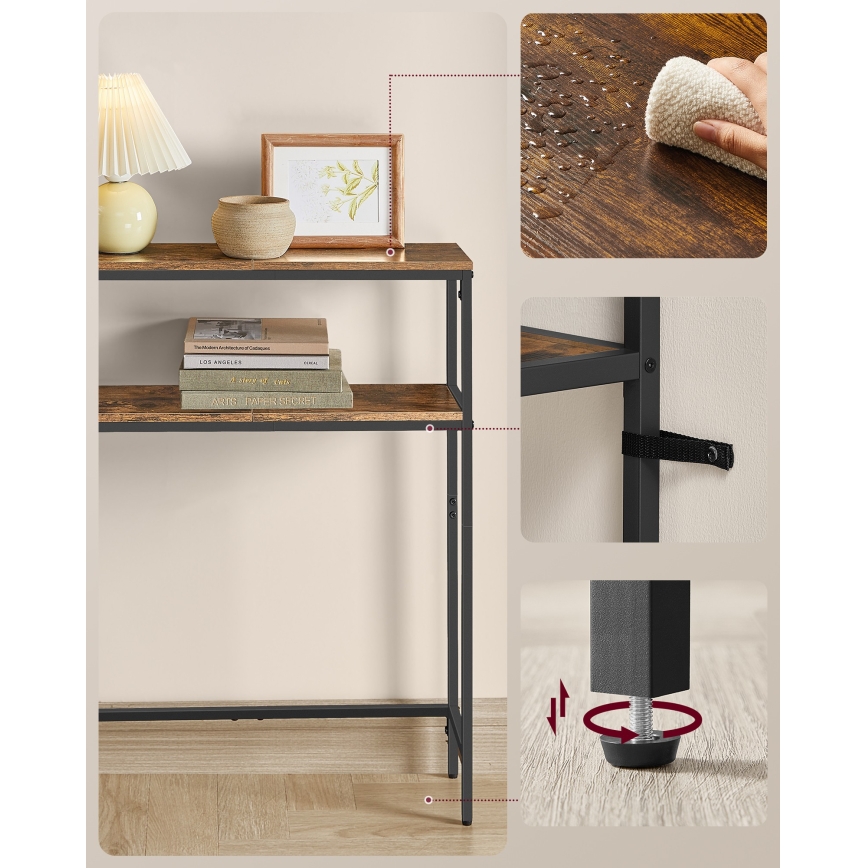 Consoletafel met geïntegreerde stopcontacten en USB-poorten LUVOR 80x20 cm bruin/zwart
