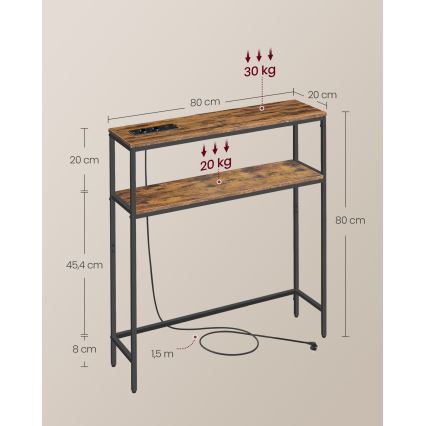 Consoletafel met geïntegreerde stopcontacten en USB-poorten LUVOR 80x20 cm bruin/zwart