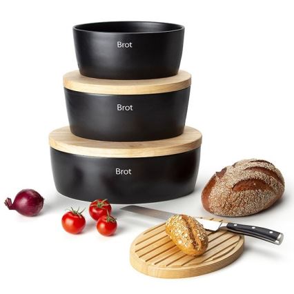 Continenta C3730 - Broodtrommel met deksel 30x23 cm zwart/rubberhout