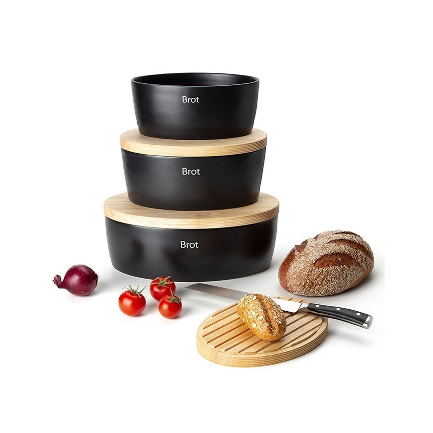 Continenta C3730 - Broodtrommel met deksel 30x23 cm zwart/rubberhout