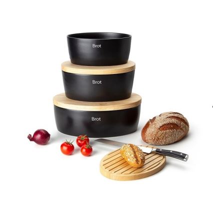 Continenta C3731 - Broodtrommel met deksel 27x20 cm zwart/rubberhout