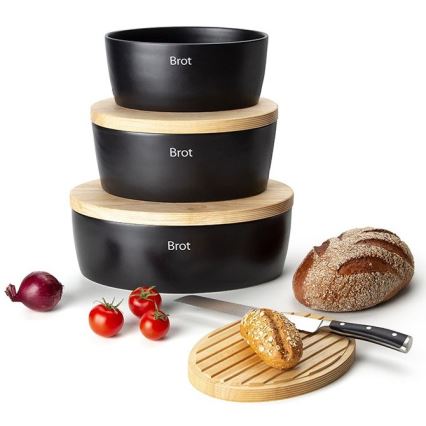 Continenta C3732 - Boîte à pain avec couvercle 36x23 cm noir/hévéa