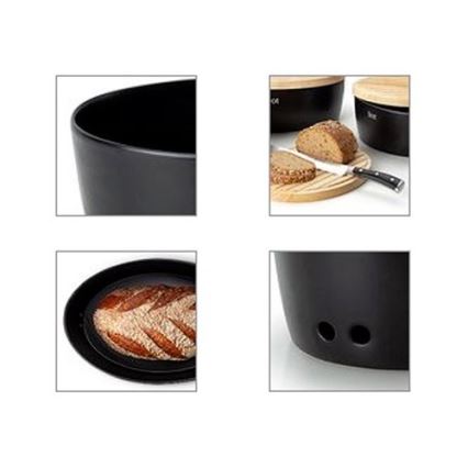 Continenta C3732 - Boîte à pain avec couvercle 36x23 cm noir/hévéa