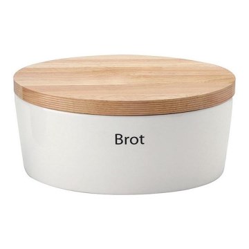 Continenta C3930 - Boîte à pain avec couvercle 30x23 cm blanc/bois d'hévéa