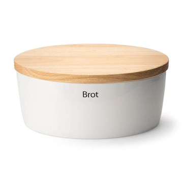 Continenta C3936 - Brooddoos met deksel 36x23 cm wit/rubberhout