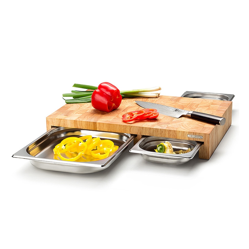 Continenta C4028 - SET 1x Planche à découper de cuisine 50x32,5 cm + x3 plateau caoutchouc