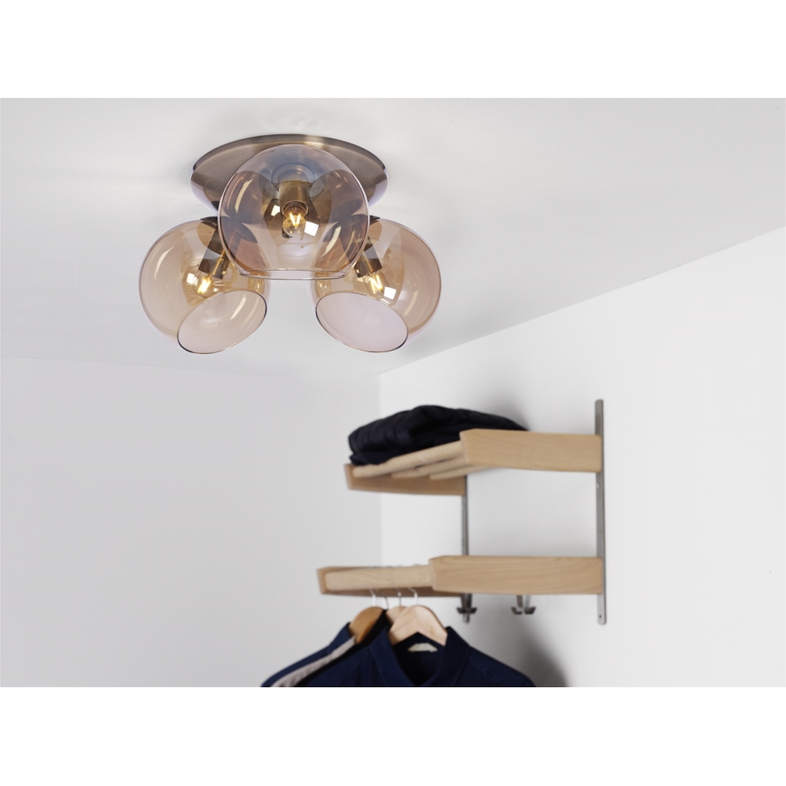 Cottex - Plafondlamp CAPELLA 3xE14/40W/230V Ø 37 cm gerookt/bruin