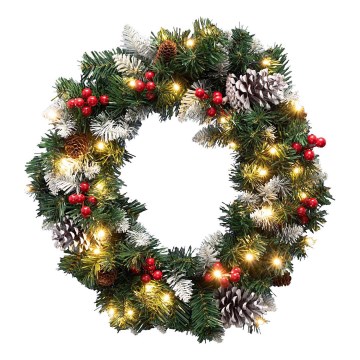 Couronne de Noël à 35 LED, 3xAA, 8 fonctions, Ø 45 cm, IP44, blanc chaud