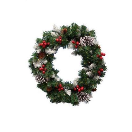 Couronne de Noël à 35 LED, 3xAA, 8 fonctions, Ø 45 cm, IP44, blanc chaud