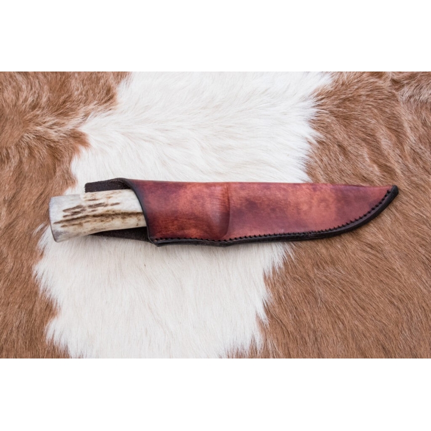 Couteau de chasse en acier de Damas 12 cm frêne/bois de cerf