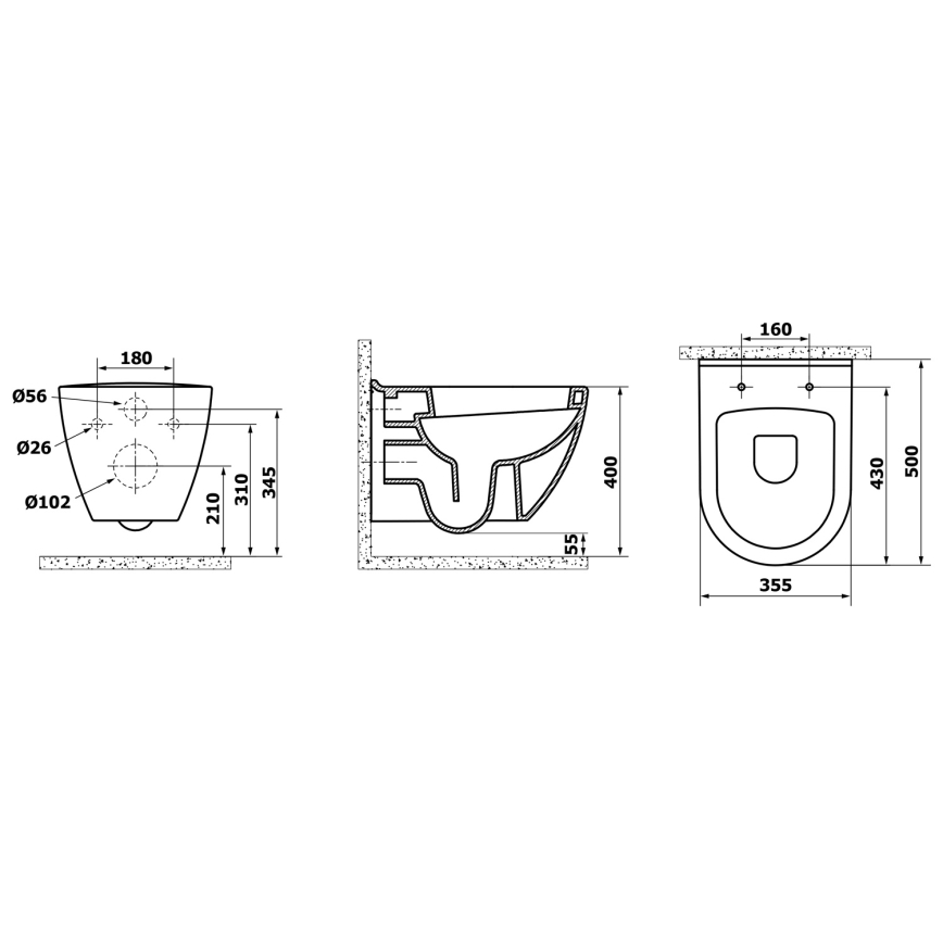 Creavit - Hangend toilet PAULA keramiek/wit