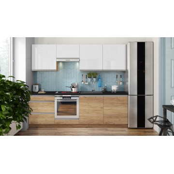 Cuisine MARINA 240 cm chêne craft/blanc brillant