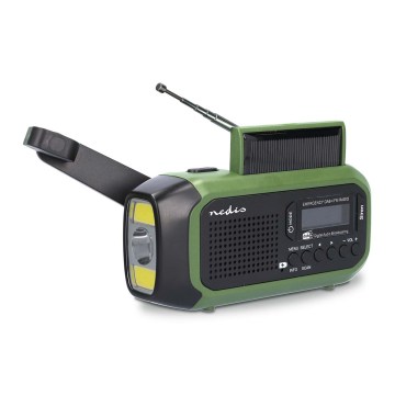 DAB+/FM-radio met handopwinding, zonnepaneel en LED-zaklamp 5V/2500 mAh groen/zwart