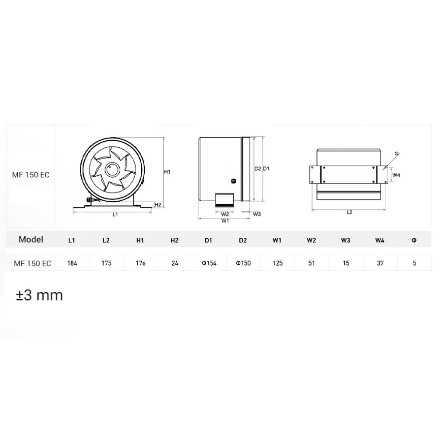 Dalap 24MF150 - Kanaalventilator met energiezuinige motor en toerentalregelaar MF 150 EC 40W/230V