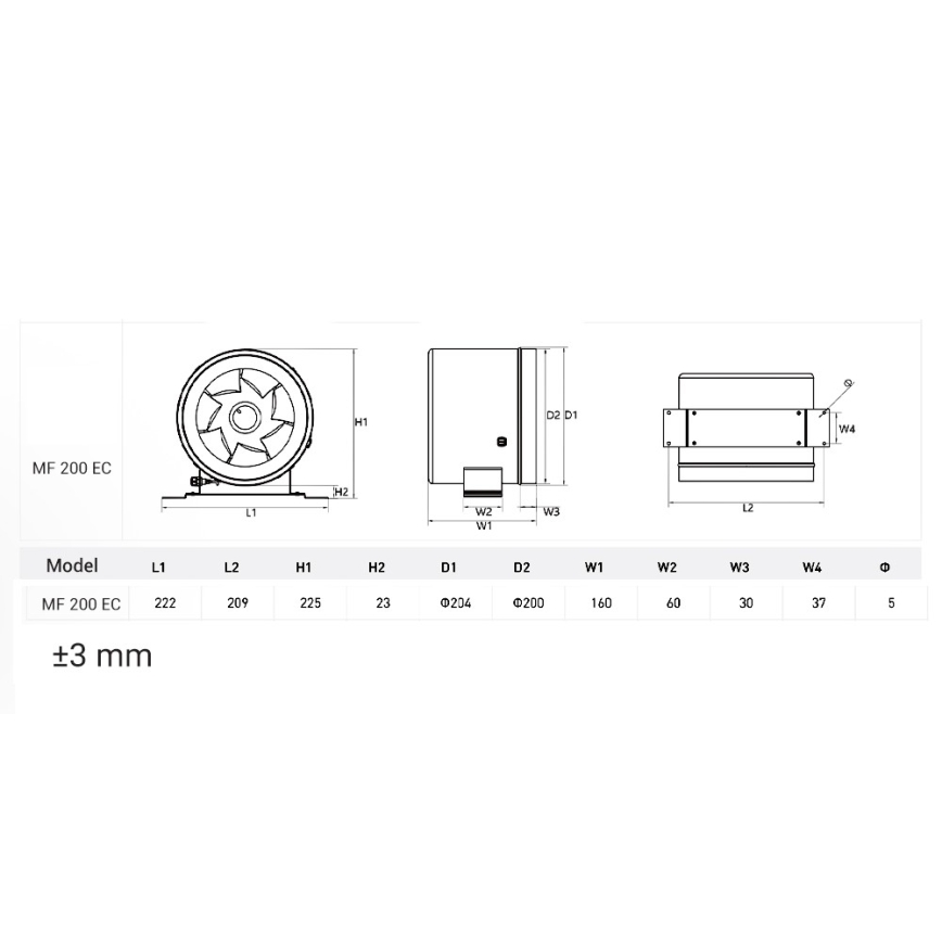 Dalap 24MF200 - Kanaalventilator met energiezuinige motor en toerentalregelaar MF 200 EC 75W/230V