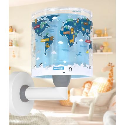 Dalber 40679 - Kinderwandlamp WORLD 1xE27/15W/230V blauw