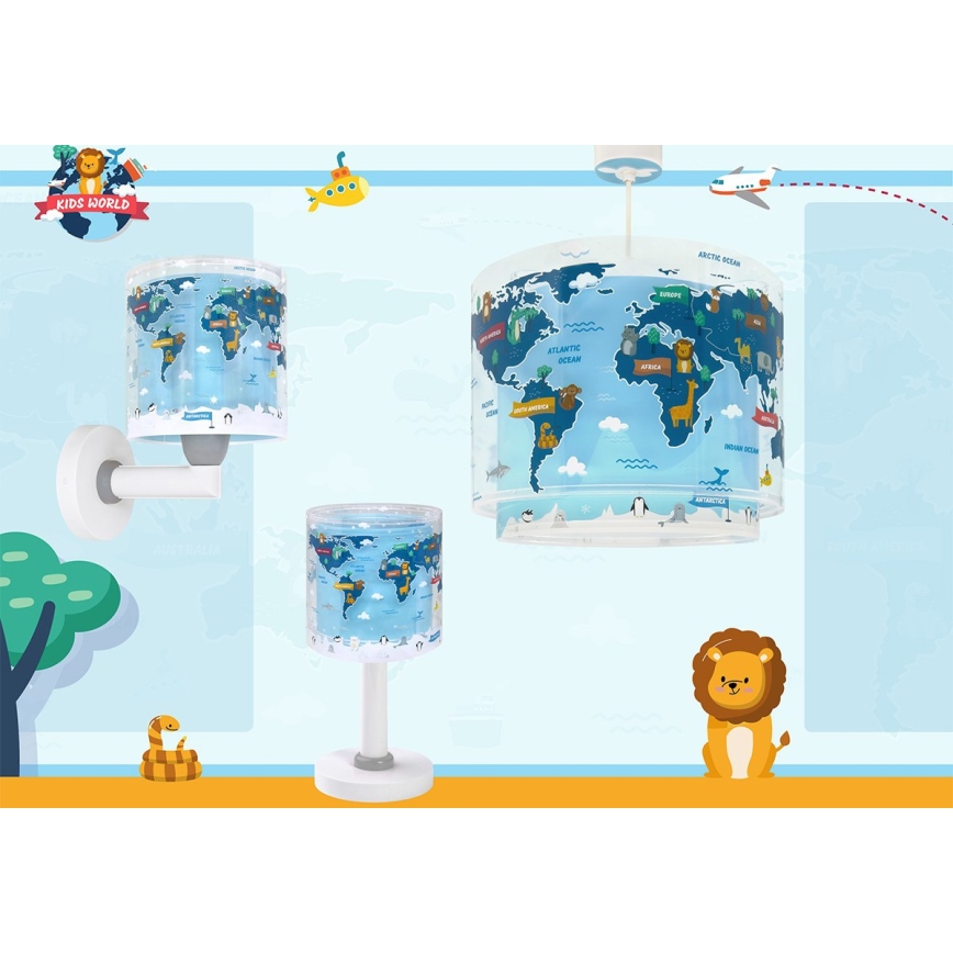 Dalber 40679 - Kinderwandlamp WORLD 1xE27/15W/230V blauw