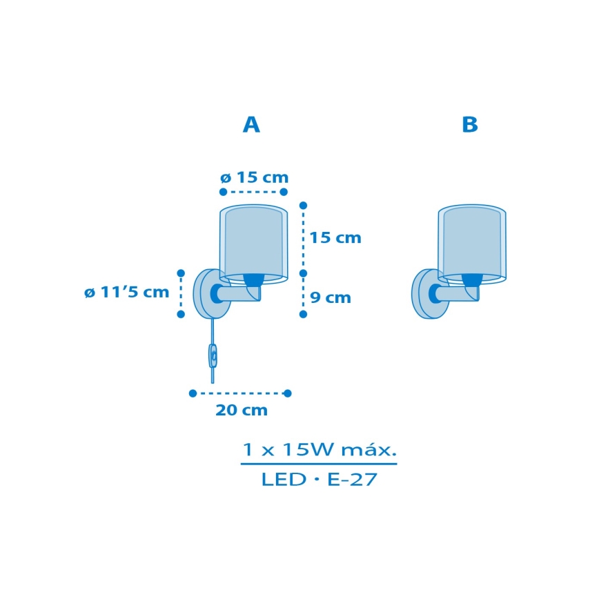 Dalber 40679 - Kinderwandlamp WORLD 1xE27/15W/230V blauw