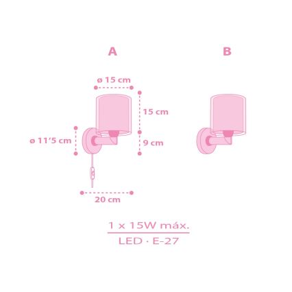 Dalber 41259 - Kinderwandlamp HELLO KITTY&FRIENDS 1xE27/15W/230V roze