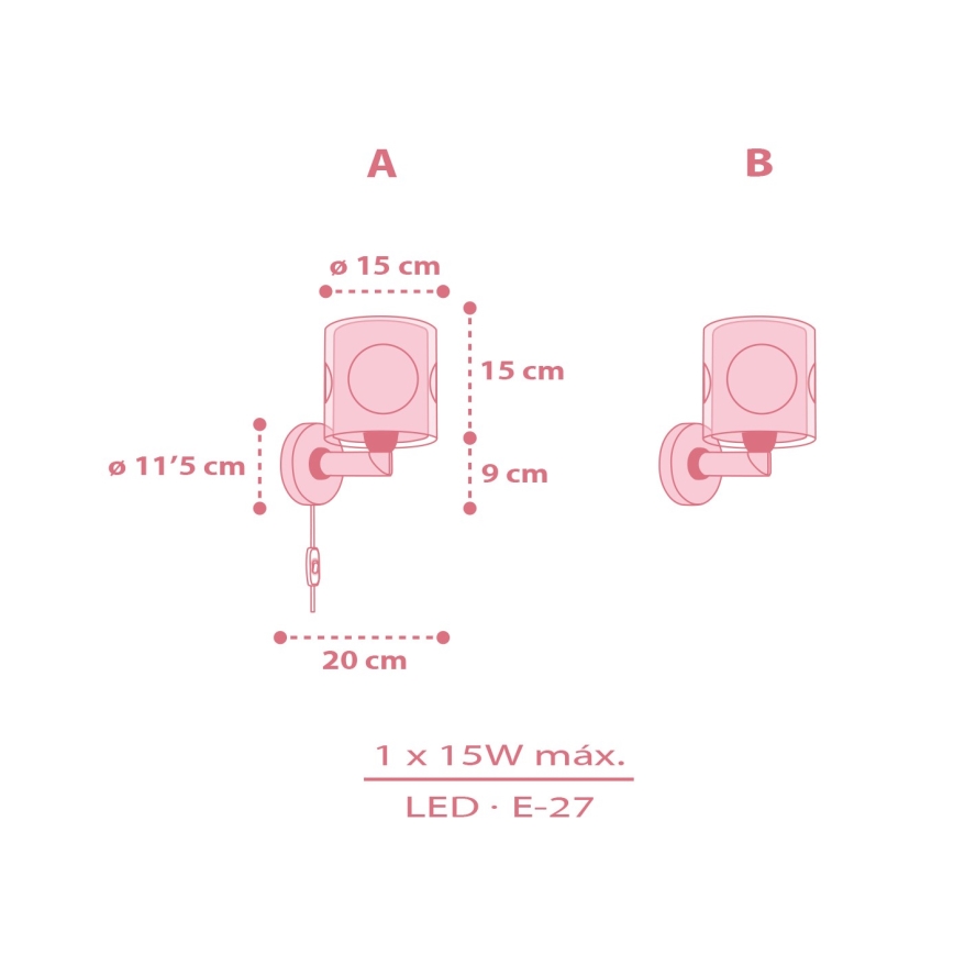 Dalber 60919 - Kinderwandlamp PRINCESS DANCE 1xE27/15W/230V roze