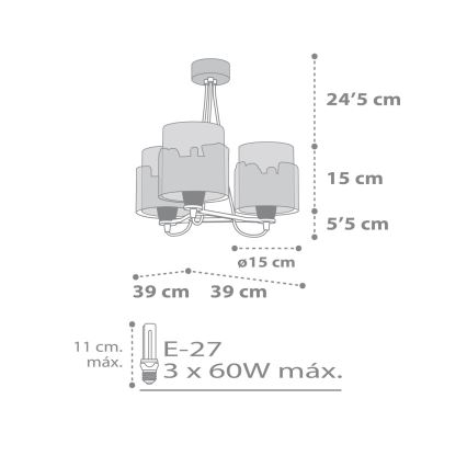 Dalber 61687 - Suspension pour enfant BABY TRAVEL 3xE27/60W/230V