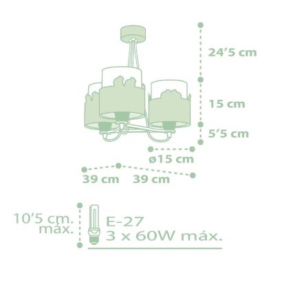 Dalber 61717H - Hanglamp voor Kinderen SWEET LOVE 3xE27/60W/230V groen