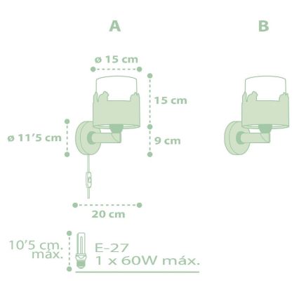 Dalber 61719H - Wand Lamp voor Kinderen SWEET LOVE 1xE27/60W/230V groen