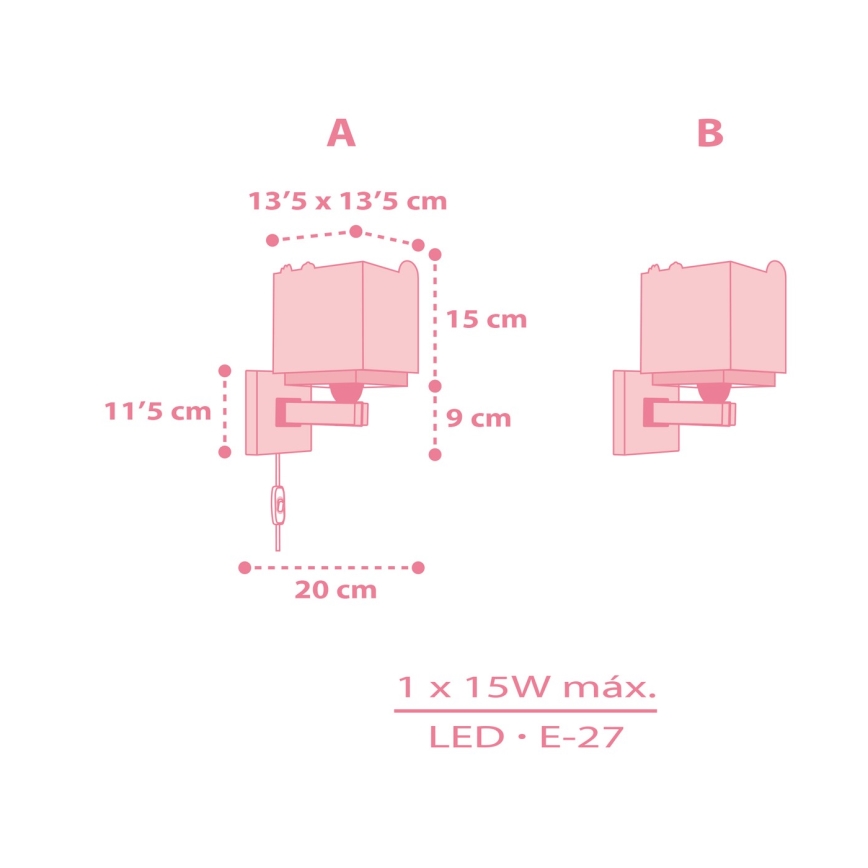 Dalber 63119S - Wand Lamp voor Kinderen JUNGLE 1xE27/15W/230V roze