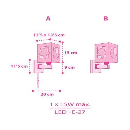 Dalber 63239S - Applique murale enfant MOONLIGHT 1xE27/15W/230V rose