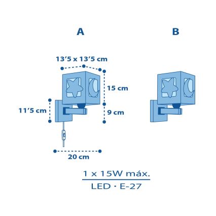 Dalber 63239T - Wandlamp voor kinderen MOONLIGHT 1xE27/15W/230V blauw