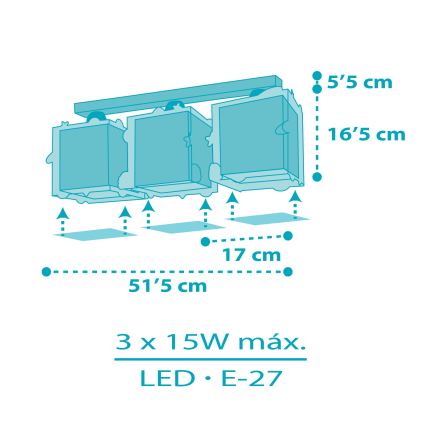 Dalber 63353 - Plafondlamp kinderkamer ROCKET 3xE27/15W/230V