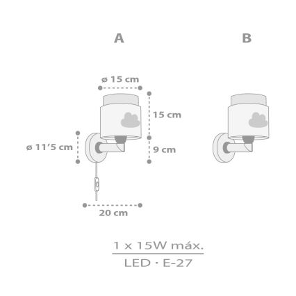 Dalber 76019E - Wandlamp voor kinderen BABY DREAMS 1xE27/15W/230V grijs