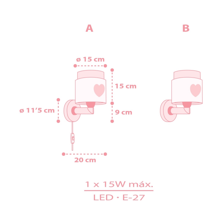 Dalber 76019S - Wandlamp voor kinderen BABY DREAMS 1xE27/15W/230V roze