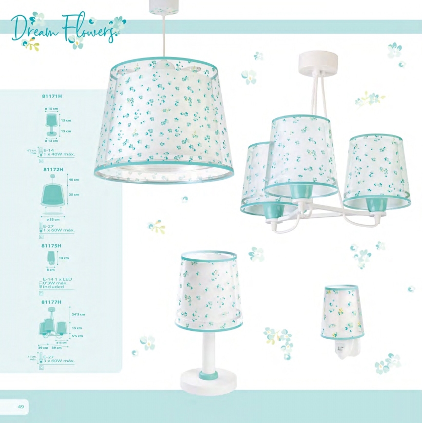 Dalber 81172H - Kinderhanglamp DREAM FLOWERS 1xE27/60W/230V