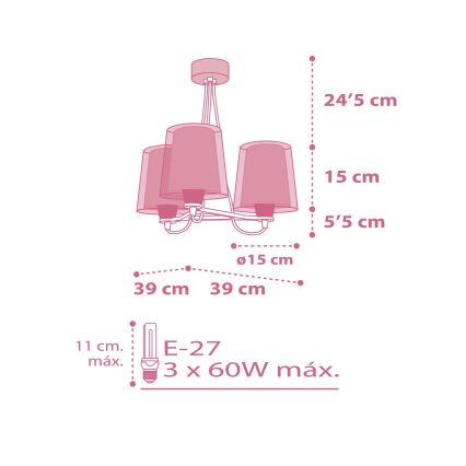 Dalber 81177S - Suspension pour enfant DREAM FLOWERS 3xE27/60W/230V