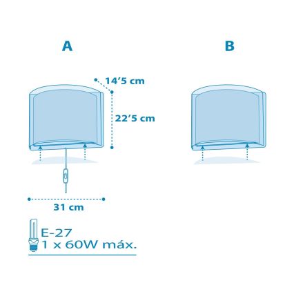 Dalber 81198T - Kinderwandlamp LIGHT FEELING 1xE27/60W/230V